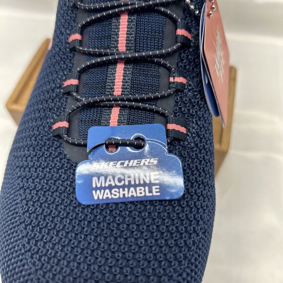 Skechers Summits Cool Classic Slip-On Sneaker Women Sz 9 Wide Fit Navy Pink NEW - Picture 3 of 9